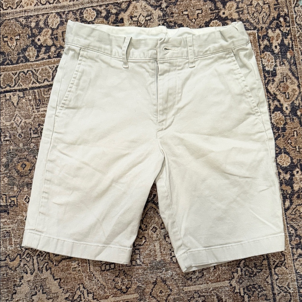 Crewcuts Light Cream Flat-Front Cotton Shorts